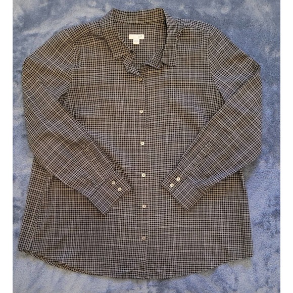 J. Jill Tops - J. Jill Womens Size M Shirt Black White Gingham Plaid‎ Button Up Top Blouse